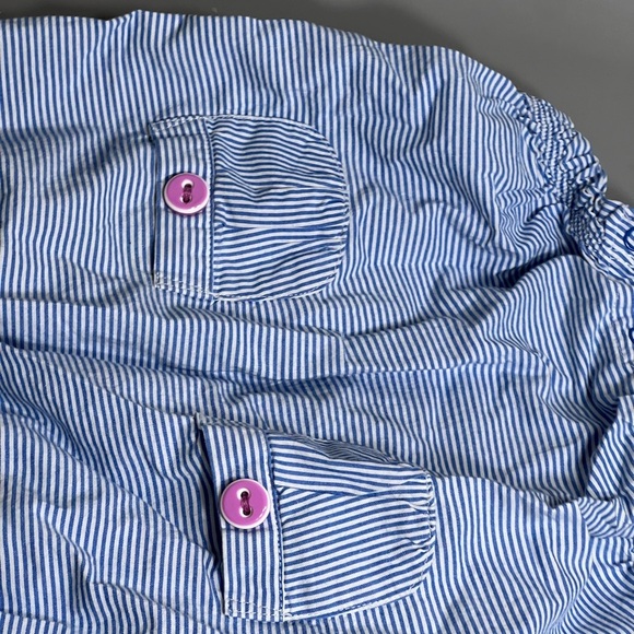100% cotton Gymboree sailor inspired seersucker Striped romper w/ Pink Button s - Picture 3 of 7